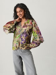 Floral Print Sheer Volume Long Sleeve Blouse - Image 1 of 6