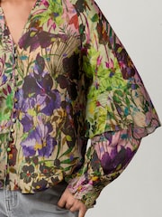 Floral Print Sheer Volume Long Sleeve Blouse - Image 2 of 6