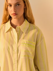 Yellow Stripe Graphic Long Sleeve 100% Cotton Relaxed Lightweight Shirt - Image 4 of 5