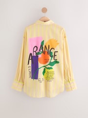 Yellow Stripe Graphic Long Sleeve 100% Cotton Relaxed Lightweight Shirt - Image 5 of 5