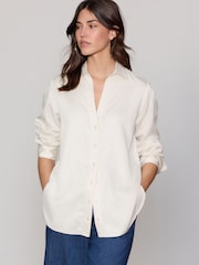 Neutral Satin Linen Open Neck Shirt - Image 1 of 8