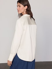 Neutral Satin Linen Open Neck Shirt - Image 4 of 8