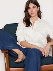 Neutral Satin Linen Open Neck Shirt - Image 5 of 8