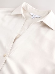 Neutral Satin Linen Open Neck Shirt - Image 8 of 8