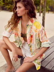 Multicoloured Postcard Print Long Sleeve Shirt With Linen - Image 1 of 9