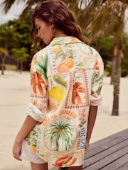 Multicoloured Postcard Print Long Sleeve Shirt With Linen - Image 2 of 9