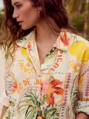 Multicoloured Postcard Print Long Sleeve Shirt With Linen - Image 5 of 9