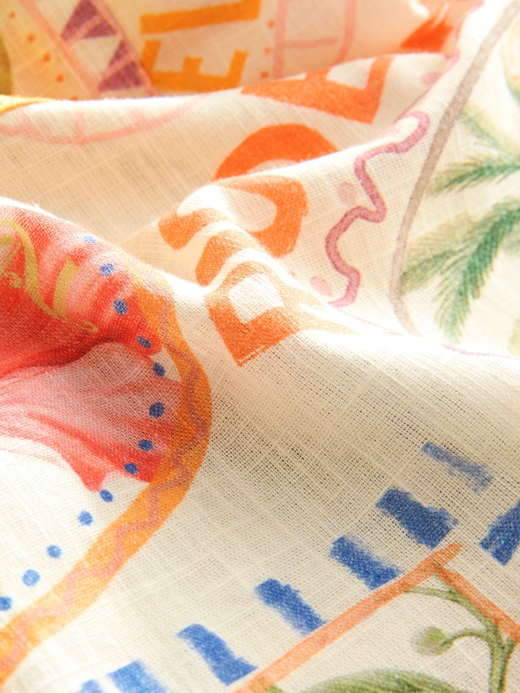 Multicoloured Postcard Print Long Sleeve Shirt With Linen - Image 9 of 9