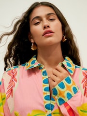 Pink Placement Palm Print Long Sleeve 100% Cotton Relaxed Lightweight Shirt - Image 5 of 5