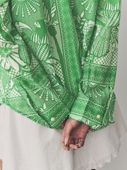 Green Placement Tile Print Long Sleeve 100% Cotton Relaxed Lightweight Shirt - Image 2 of 8