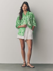 Green Placement Tile Print Long Sleeve 100% Cotton Relaxed Lightweight Shirt - Image 3 of 8