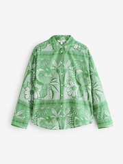 Green Placement Tile Print Long Sleeve 100% Cotton Relaxed Lightweight Shirt - Image 6 of 8