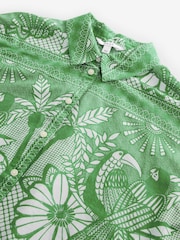 Green Placement Tile Print Long Sleeve 100% Cotton Relaxed Lightweight Shirt - Image 7 of 8