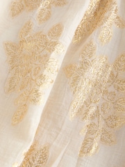 Gold Metalic Floral Print Volume Long Sleeve Tie Neck Blouse - Image 7 of 7