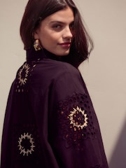 Black and Neutral Raffia Detail N. Premium 100% Cotton Broderie Long Sleeve Shirt - Image 4 of 8