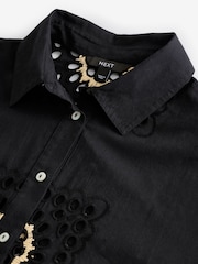 Black and Neutral Raffia Detail N. Premium 100% Cotton Broderie Long Sleeve Shirt - Image 6 of 8