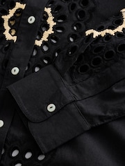 Black and Neutral Raffia Detail N. Premium 100% Cotton Broderie Long Sleeve Shirt - Image 7 of 8