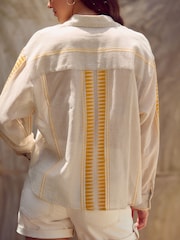 Cream Striped Jaquard Embroidered Detail Tie Front Shirt - Image 4 of 8