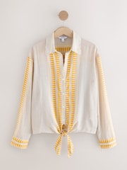 Cream Striped Jaquard Embroidered Detail Tie Front Shirt - Image 6 of 8