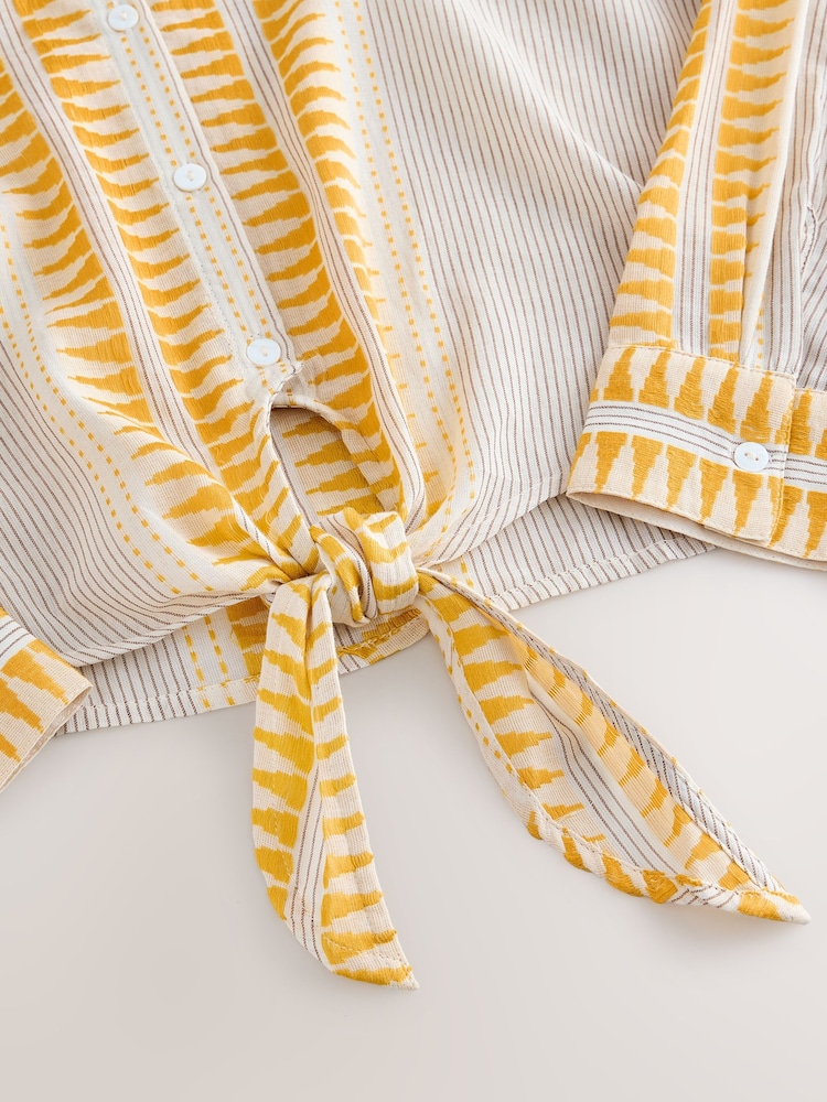 Cream Striped Jaquard Embroidered Detail Tie Front Shirt - Image 8 of 8