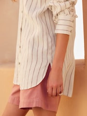 Neutral/Brown Stripe 100% Linen Button Down Relaxed Long Sleeve Shirt - Image 6 of 9