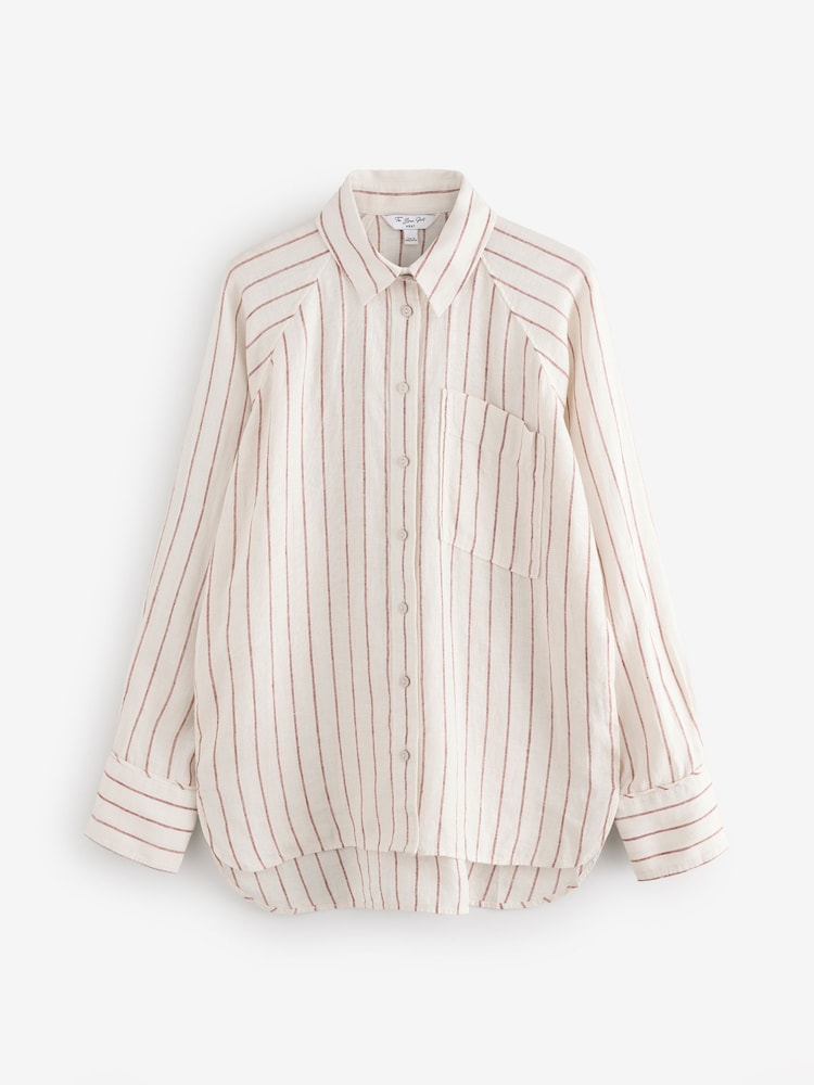 Neutre/Brown Rayure - 100% Lin Button Down Relaxed Manches longues Chemises - Image 7 of 9