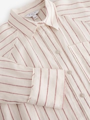 Neutral/Brown Stripe 100% Linen Button Down Relaxed Long Sleeve Shirt - Image 9 of 9