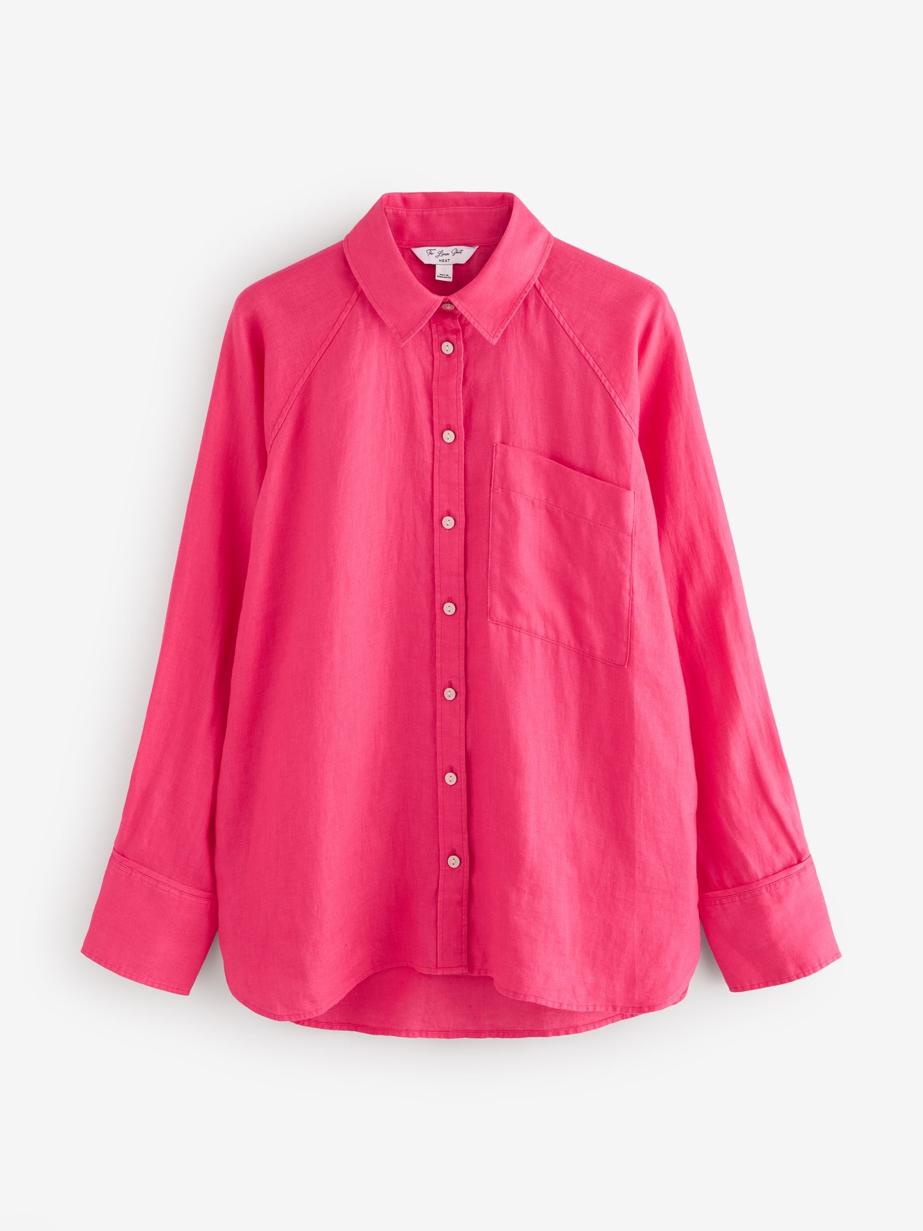 Buy Fuschia Pink 100% Linen Button Down Relaxed Long Sleeve Shirt