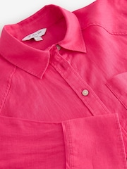 Fuschia Pink 100% Linen Button Down Relaxed Long Sleeve Shirt - Image 6 of 6