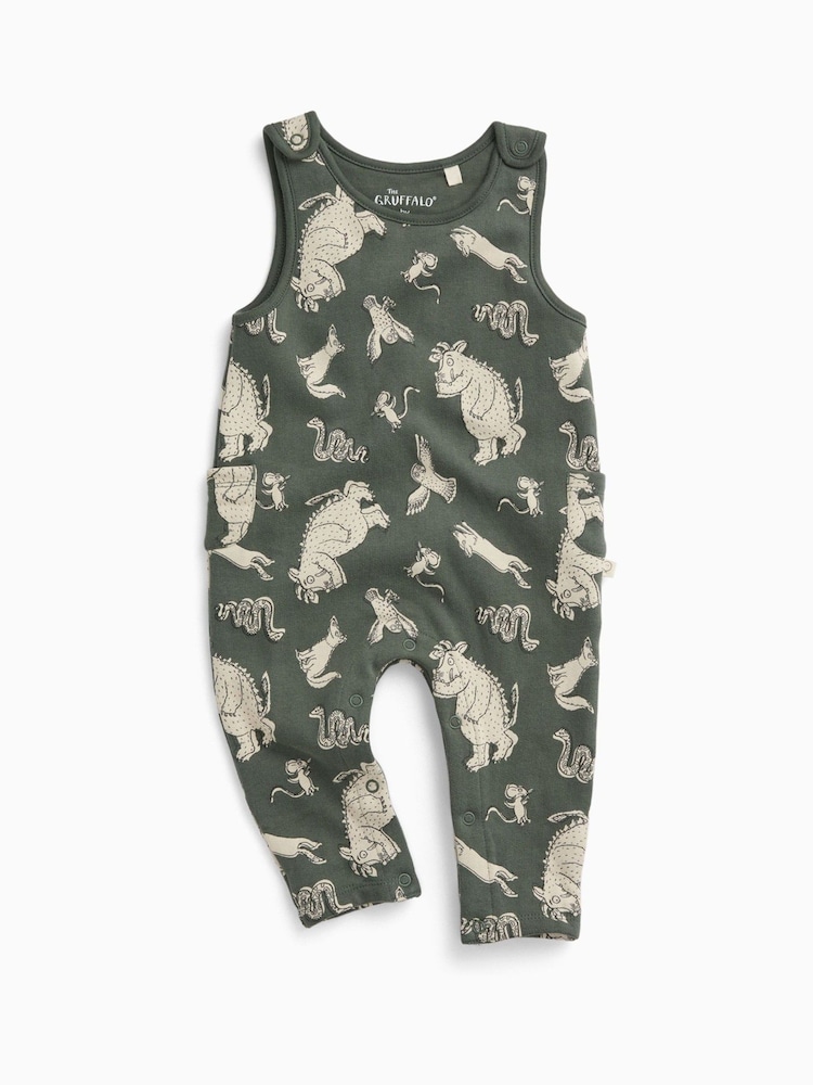 MORI Green Khaki Gruffalo Print Sleeveless Dungarees - Image 2 of 3 MORI Green Khaki Gruffalo Print Sleeveless Dungarees - Image 2 of 3