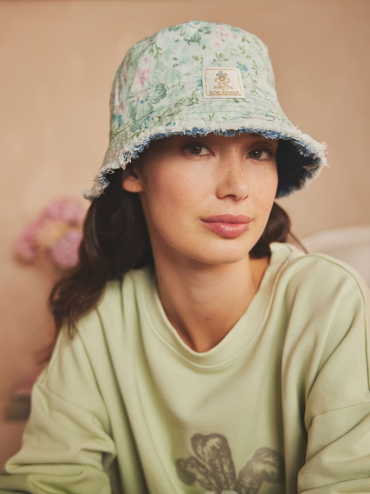 Shabby Chic by Rachel Ashwell® 100% Cotton Green Floral Reversible Bucket Hat - Image 1 of 4