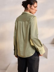 Khaki Green Satin Linen Open Neck Shirt - Image 2 of 9