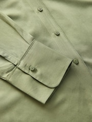 Khaki Green Satin Linen Open Neck Shirt - Image 8 of 9
