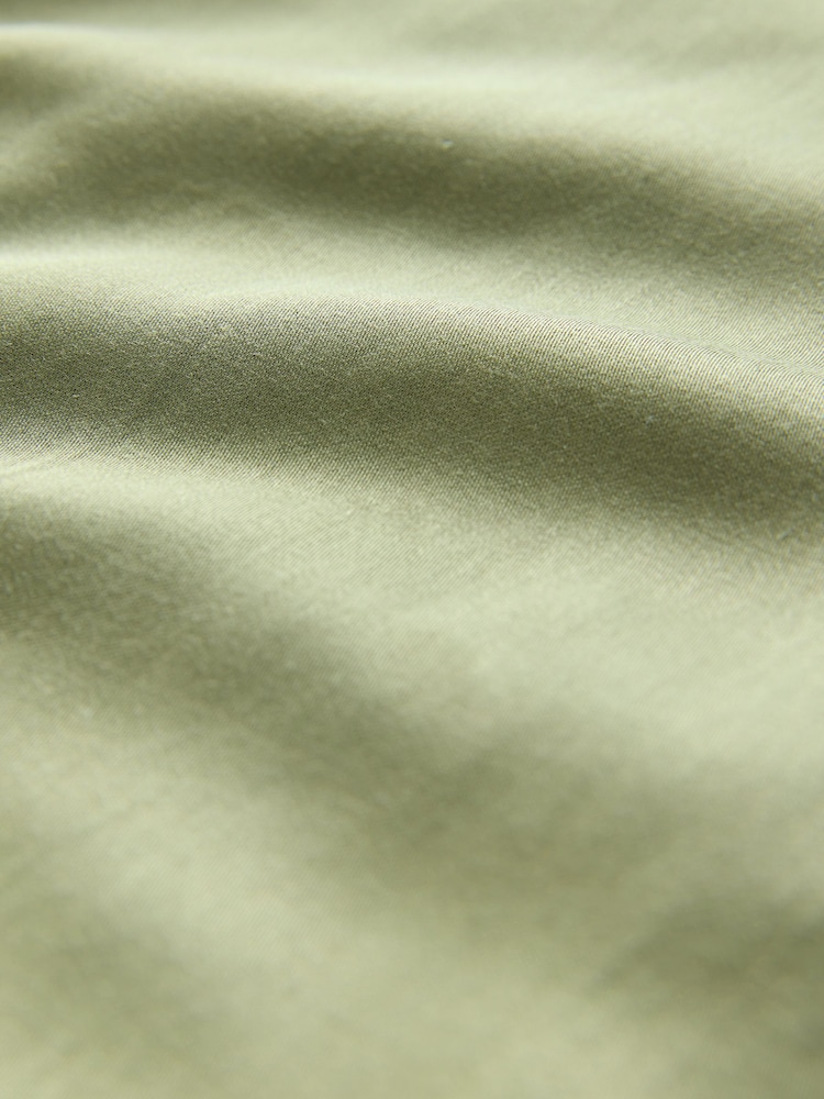 Khaki Green Satin Linen Open Neck Shirt - Image 9 of 9
