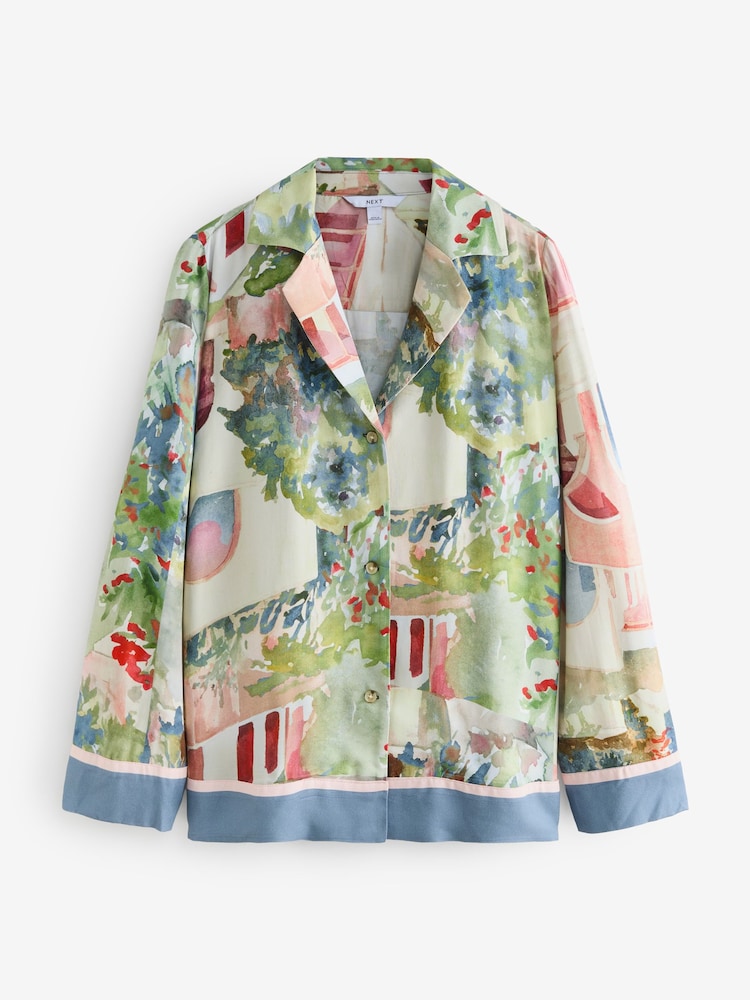 Pink/Blue Scenic Print Relaxed Soft Blazer - Image 1 of 4