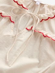 Cream/Red Embriodered Long Sleeve 100% Cotton Blouse - Image 7 of 8