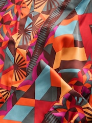 Red Geometric Print Satin Textured Drape Kimono - Image 7 of 7