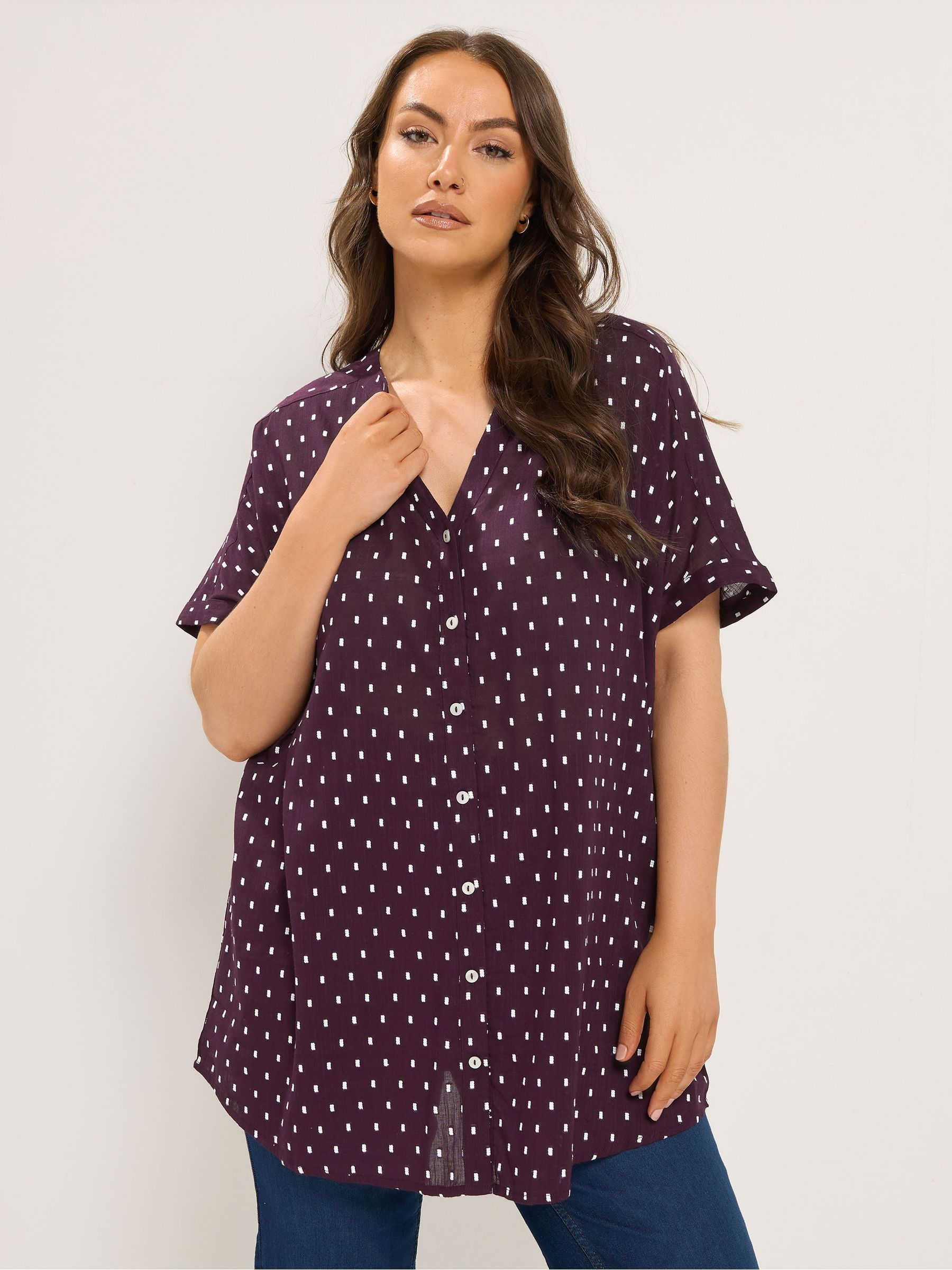 Yours Curve Women's Purple Dobby Notch Neck Blouse