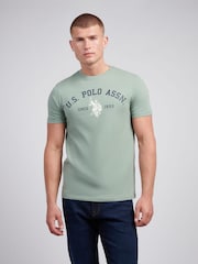 U.S. Polo Assn Green U.S. Polo Assn. Mens Signature 100% Cotton Arch Print White T-Shirt - Image 1 of 7