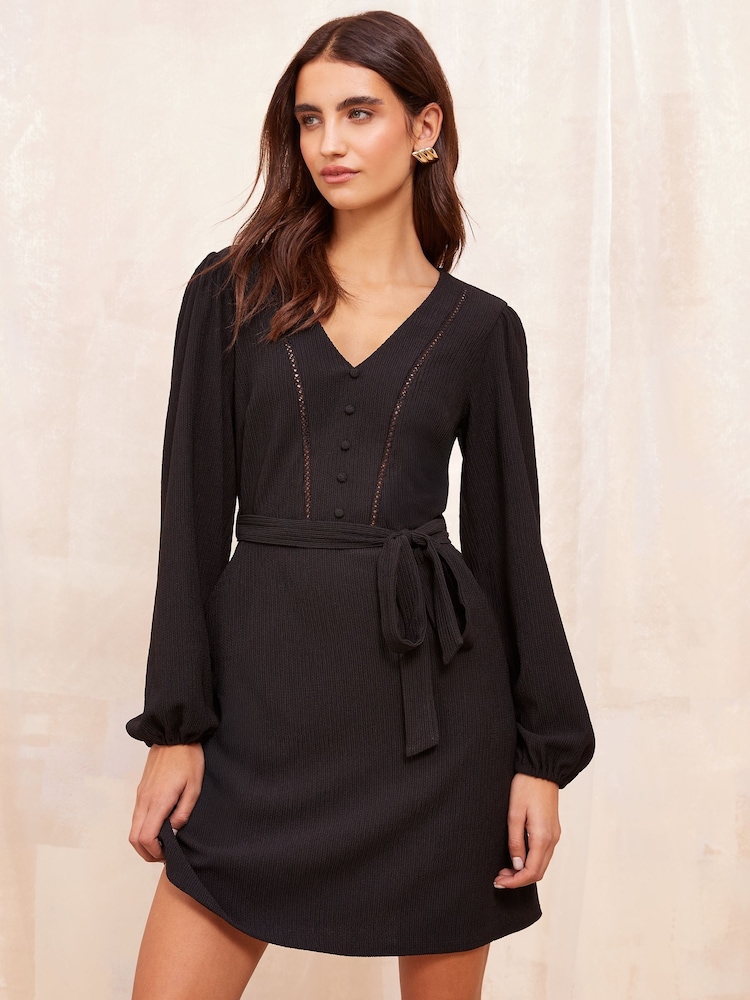 Noir - Mini robe texturée Friends Like These à bordure en échelle - Image 3 of 4