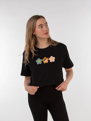 Brands In Black Womens Disney Mickey Mouse Flowers Cropped 100% Cotton T-Shirt - Image 1 of 2