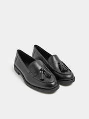 Yours Curve Black Wide Fit Tassel Trim Leather Loafers - Image 2 of 4