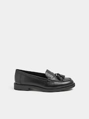 Yours Curve Black Wide Fit Tassel Trim Leather Loafers - Image 3 of 4