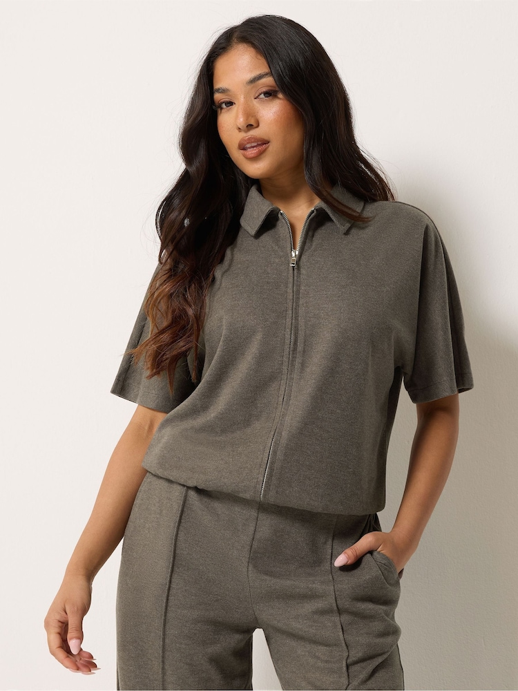 PixieGirl Petite Brown Brushed Short Sleeve Jacket - Image 1 of 6 PixieGirl Petite Brown Brushed Short Sleeve Jacket - Image 1 of 6