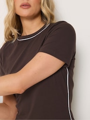 Long Tall Sally Brown Active Piped Short Sleeve Top - Image 4 of 5