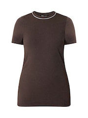 Long Tall Sally Brown Active Piped Short Sleeve Top - Image 5 of 5