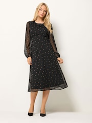 M&Co Black Long Sleeve Midi Chiffon Dress - Image 1 of 6
