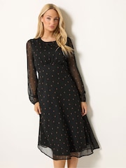 M&Co Black Long Sleeve Midi Chiffon Dress - Image 2 of 6