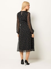 M&Co Black Long Sleeve Midi Chiffon Dress - Image 3 of 6