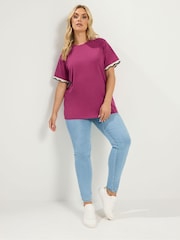 Yours Curve Pink Metallic Crochet Trim T-Shirt - Image 2 of 5